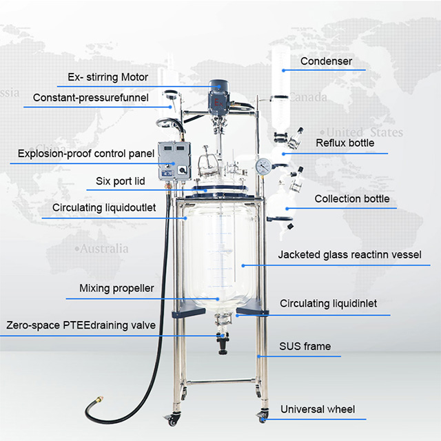 Lò phản ứng thủy tinh áo khoác chống nổ 100L 150L 200L