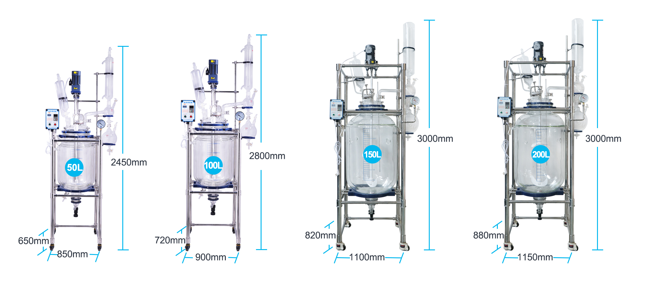 Lò phản ứng thủy tinh áo khoác chống nổ Yuhua với bể chứa 100L Glass